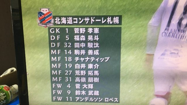 札幌対鹿島練習試合の札幌スタメン